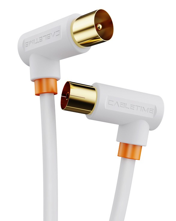 CABLETIME καλώδιο κεραίας CT-AV101-10, γωνιακό, 75 Ohm, 1m, λευκό