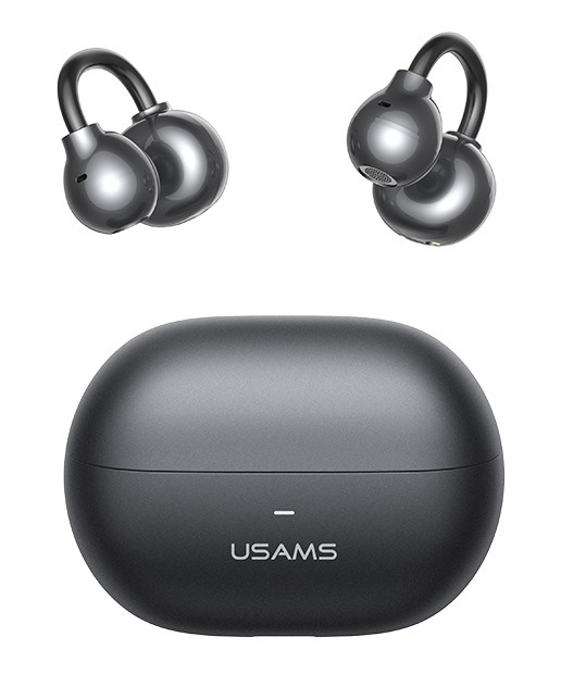 USAMS earphones με θήκη φόρτισης Echo R02, OWS, Φ11mm, 50/300mAh, μαύρα