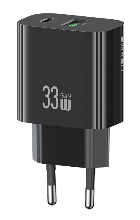 USAMS φορτιστής τοίχου CC317, USB & USB-C, 33W, GaN, μαύρος