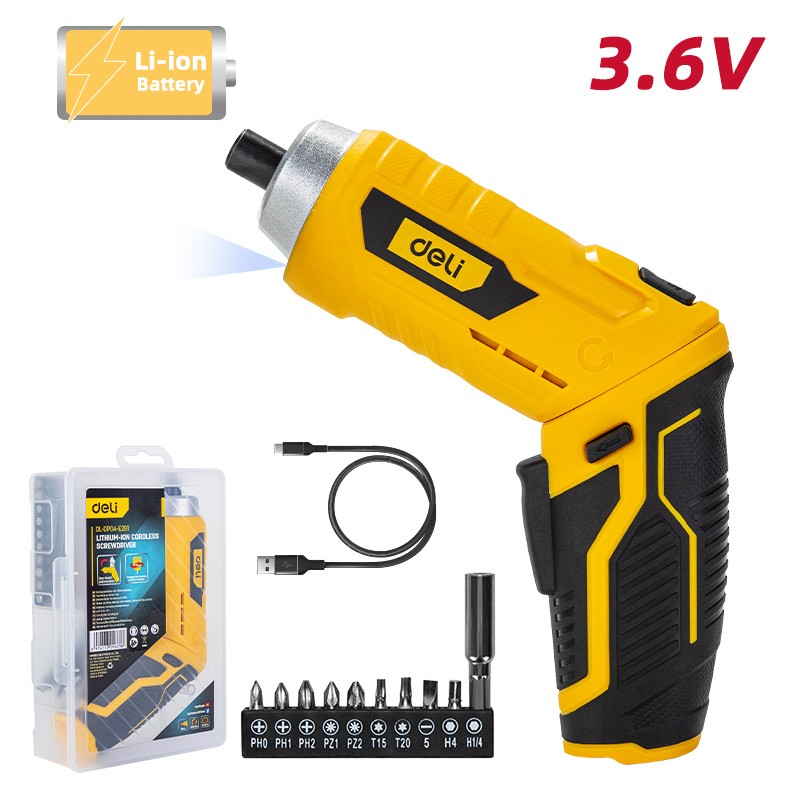 DELI κατσαβίδι μπαταρίας με μύτες DL-DP04-E2B1, LED φακός, 1500mAh