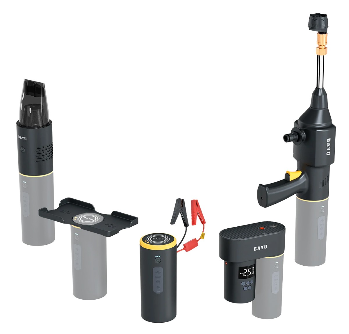 BAYU car kit με εκκινητή μπαταρίας/συμπιεστή αέρος/πιστόλι πλυσίματος/σκουπάκι αυτοκινήτου E-Pro C