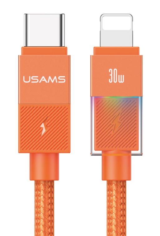 USAMS καλώδιο Lightning σε USB-C SJ776, 30W, 480Mbps, 1.2m, πορτοκαλί