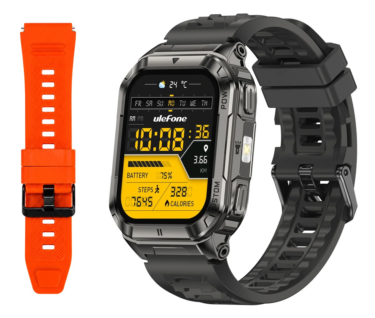 ULEFONE smartwatch Armor Watch Ultra, 2x λουράκια, heart rate, 1.93" AMOLED, GPS, MIL-STD-810H, μαύρο
