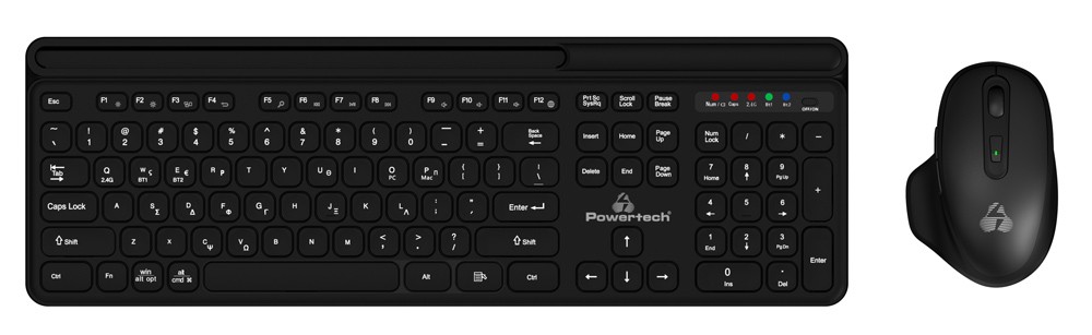 POWERTECH set ποντίκι & πληκτρολόγιο PT-1154, 2.4GHz & Bluetooth, μαύρο