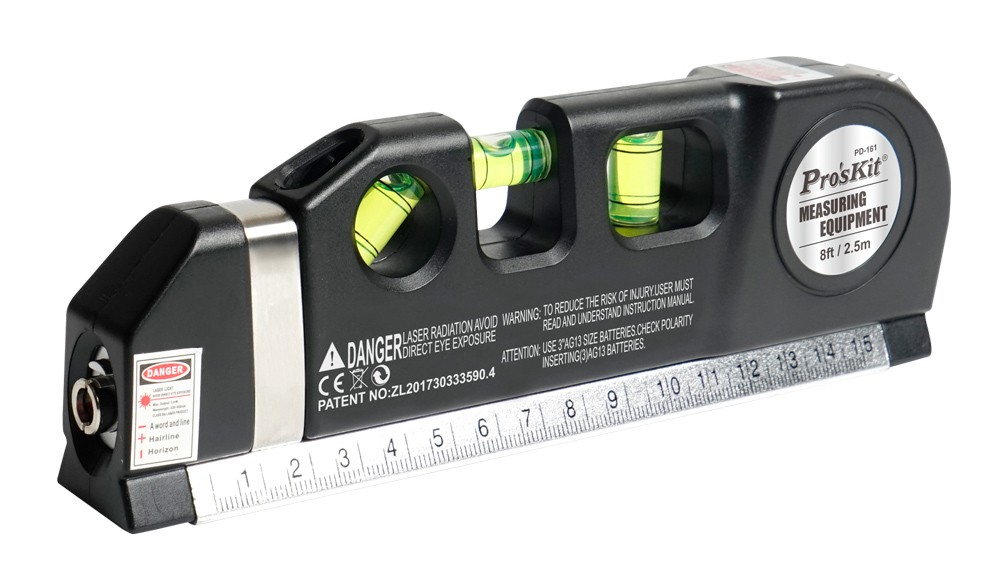 PROSKIT γραμμικό αλφάδι laser PD-161-C με κόκκινη δέσμη, μετροταινία