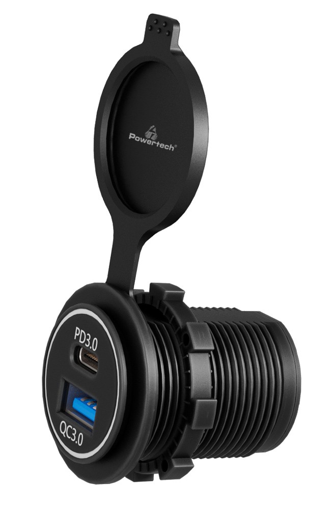 POWERTECH πρίζα USB για σκάφη & οχήματα PTL-004, USB & USB-C, 36W, IP65