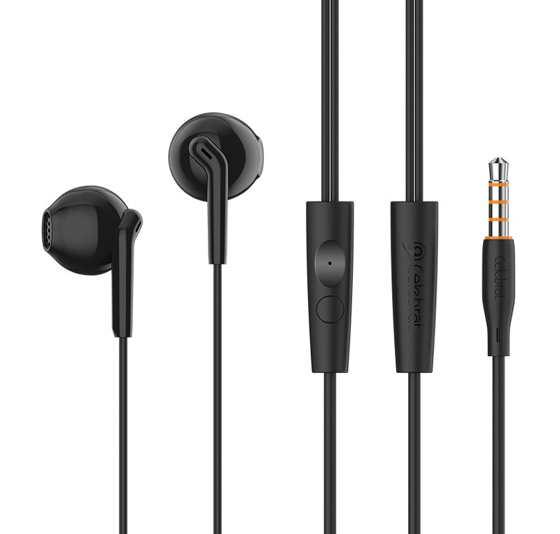 CELEBRAT earphones με μικρόφωνο G34, 3.5mm σύνδεση, 14mm, 1.2m, μαύρα