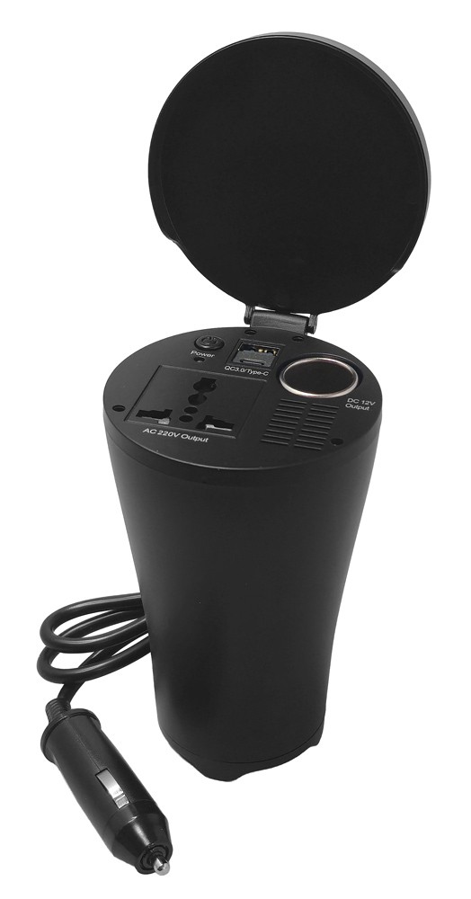 POWERTECH inverter αυτοκινήτου PTL-022, 150W, 12V DC σε 220V AC, με USB/USB-C