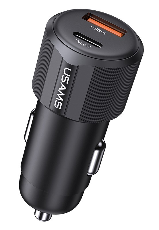 USAMS φορτιστής αυτοκινήτου CC283, USB & USB-C, 60W, μαύρος