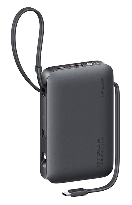 USAMS power bank CD228 με 2x καλώδια, 2x θύρες εξόδου, 10000mAh, 20W, γκρι
