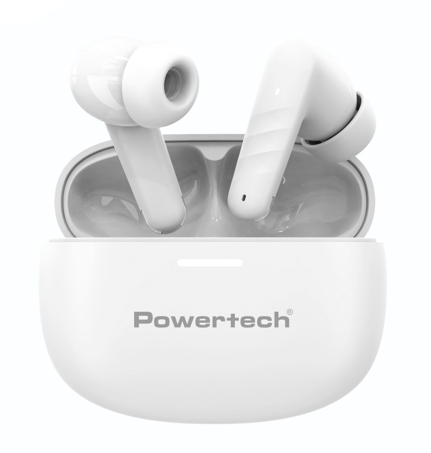 POWERTECH earphones με θήκη φόρτισης PT-1432, True Wireless, 35/300mAh, λευκά
