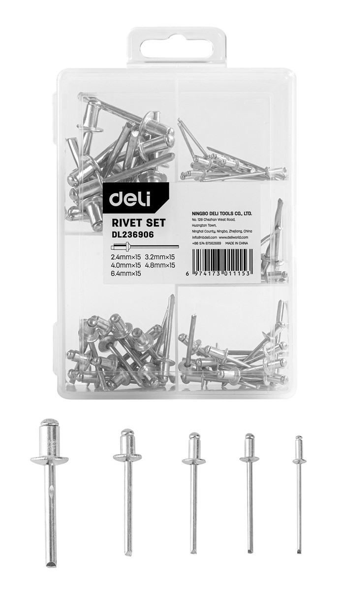 DELI σετ πριτσίνια DL236906, χάλυβας άνθρακα, 2.4-6.4mm, 75τμχ