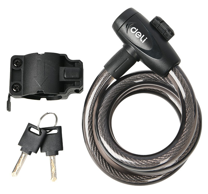 DELI κλειδαριά ποδηλάτου με κλειδί DL508062, Φ12mm, 1m, μαύρη