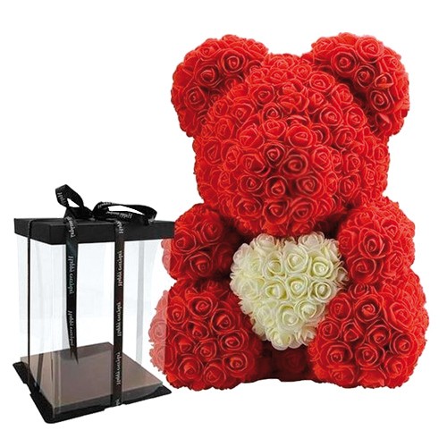 Rose Bear Κόκκινο με λευκή καρδιά 40cm