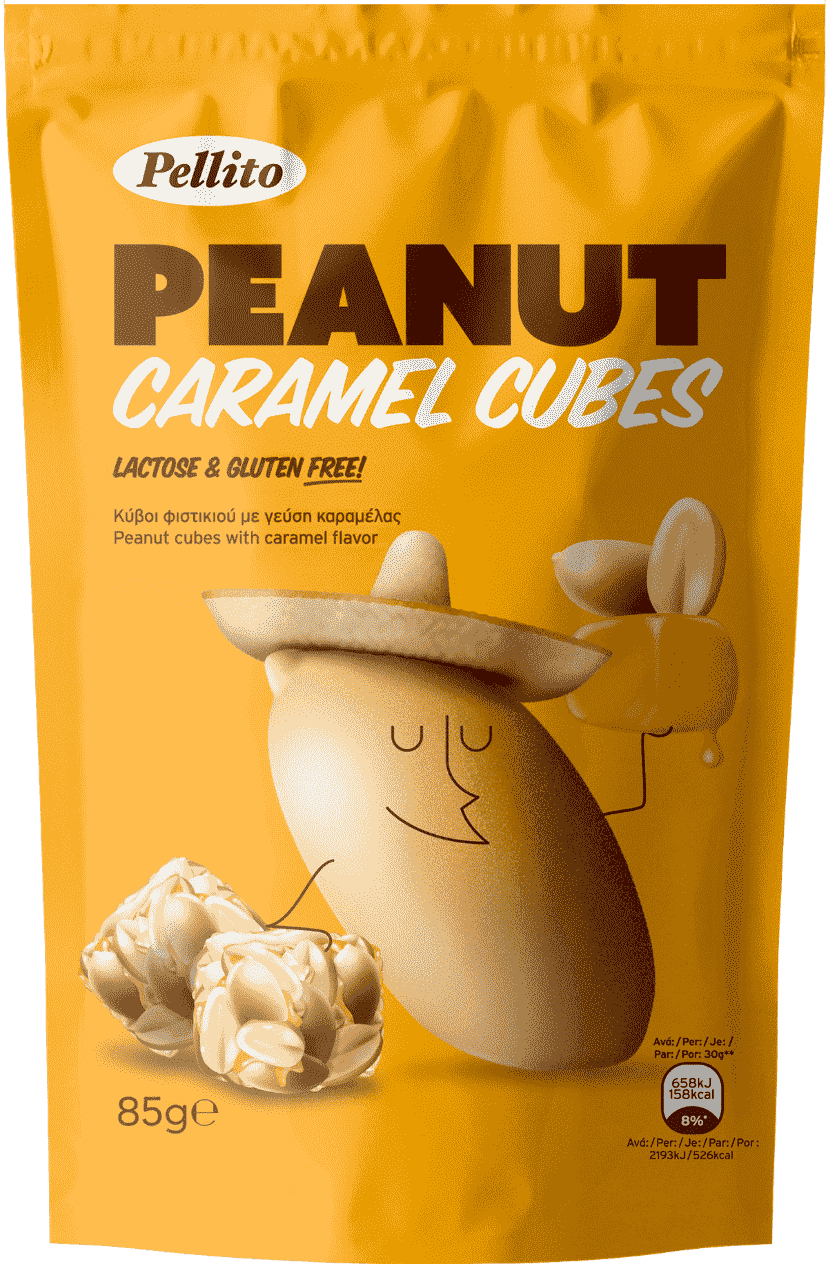 Pellito Peanut Caramel Cubes Κύβοι Φυστικιού 85gr χωρίς Λακτόζη και Γλουτένη