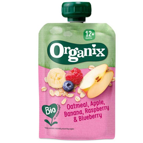 Organix Πολτός Βρώμη, Μήλο, Μπανάνα & Μούρα +12μ (100γρ)