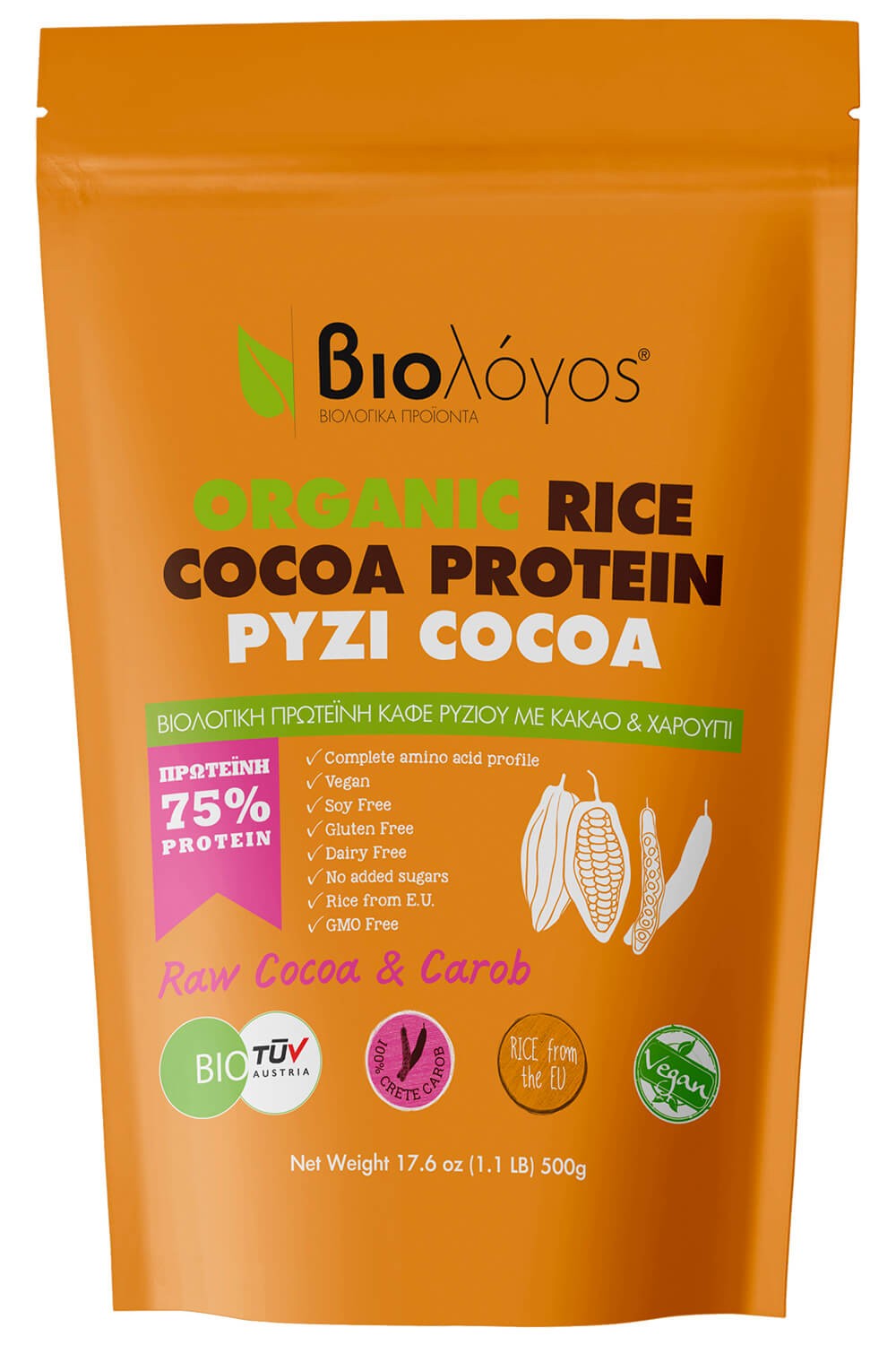 Βιολόγος Organic Rice Coco Protein 75% Χωρίς Γλουτένη & Λακτόζη 500gr