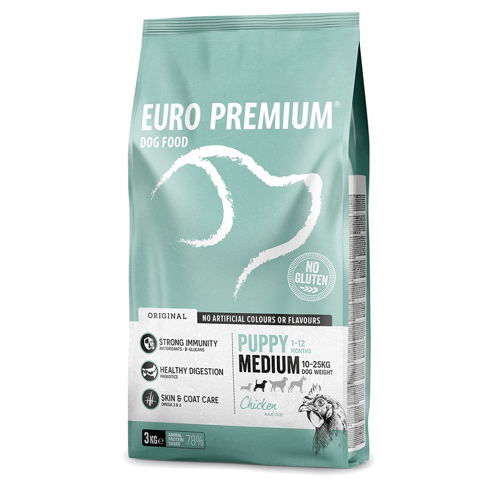 EuroPremium MEDIUM PUPPY με Κοτόπουλο 3Kg