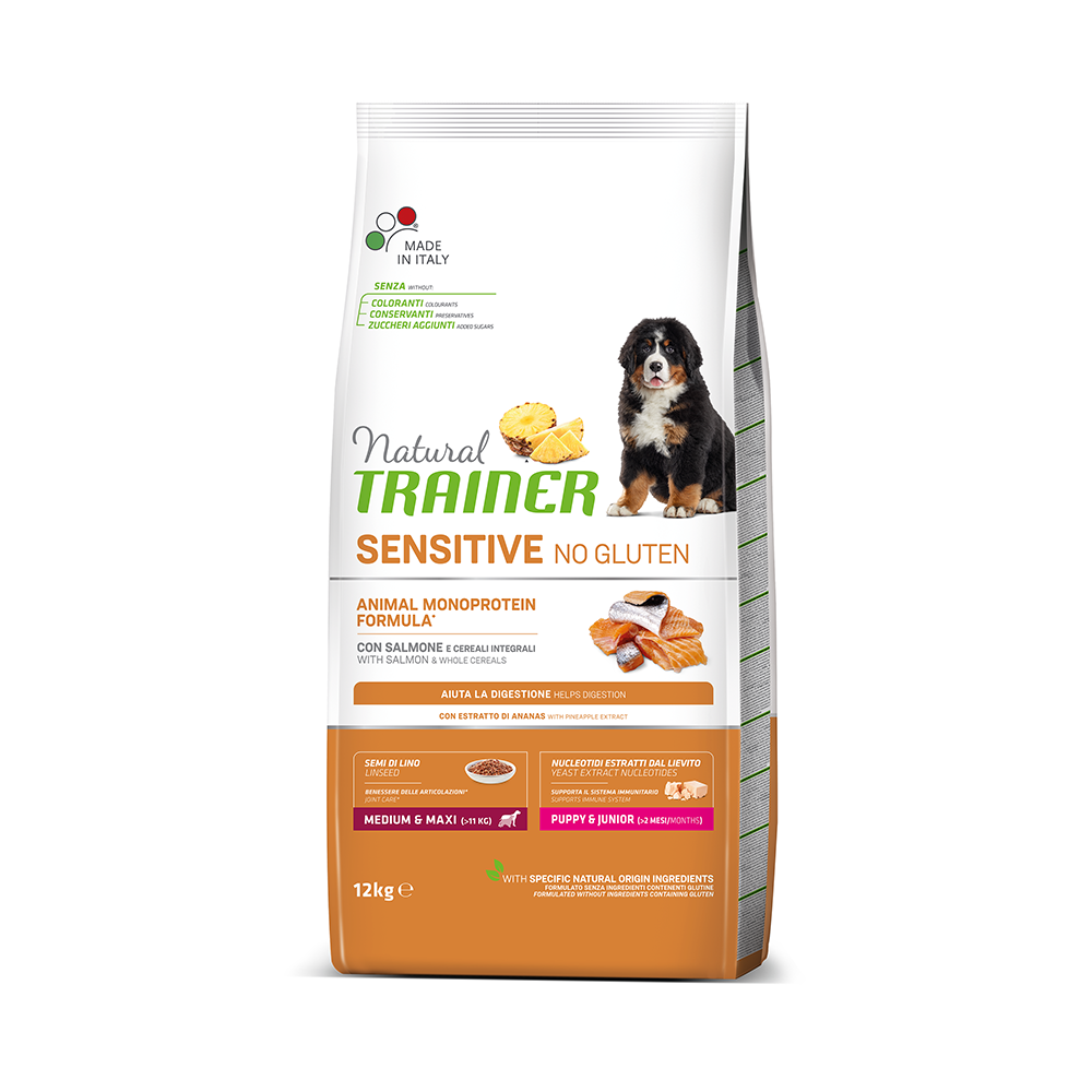 NATURAL TRAINER MEDIUM & MAXI/ PUPPY & JUNIOR με Σολομό 12kg