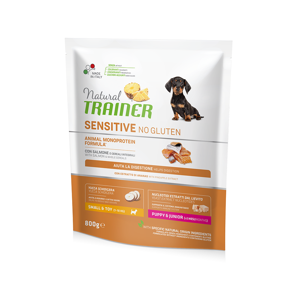 NATURAL TRAINER SENSITIVE SMALL & TOY/ PUPPY & JUNIOR (NO GLUTEN) με Σολομό 800gr