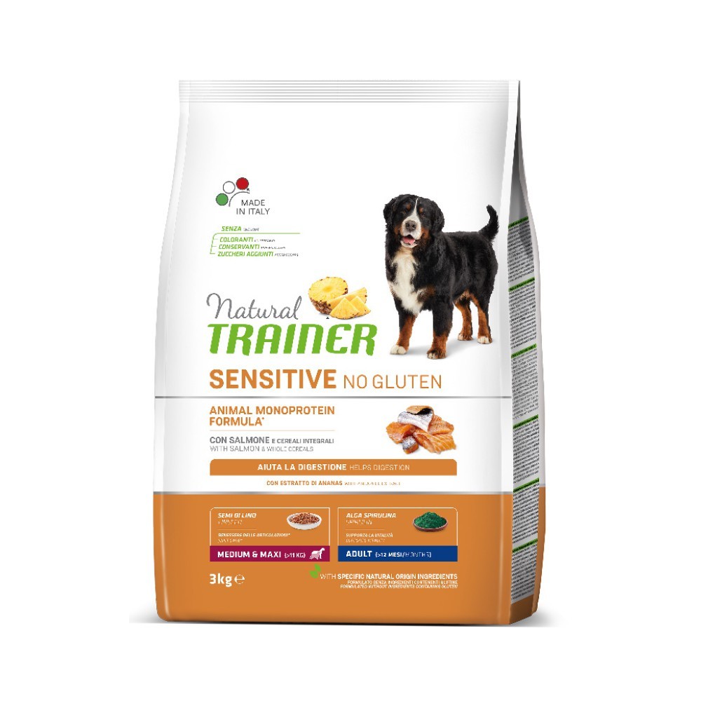 NATURAL TRAINER SENSITIVE MEDIUM & MAXI/ ADULT (NO GLUTEN) με Σολομό 3kg