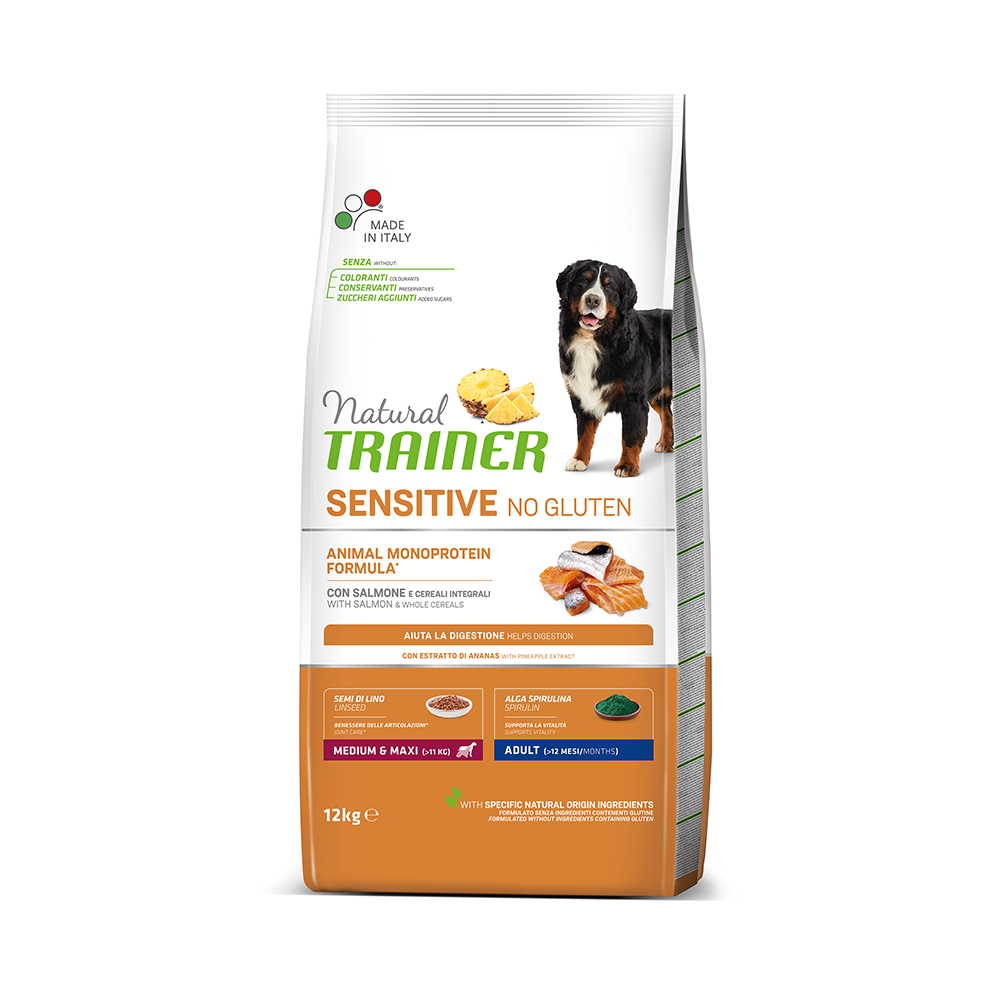 NATURAL TRAINER SENSITIVE MEDIUM & MAXI/ ADULT (NO GLUTEN) με Σολομό 12kg