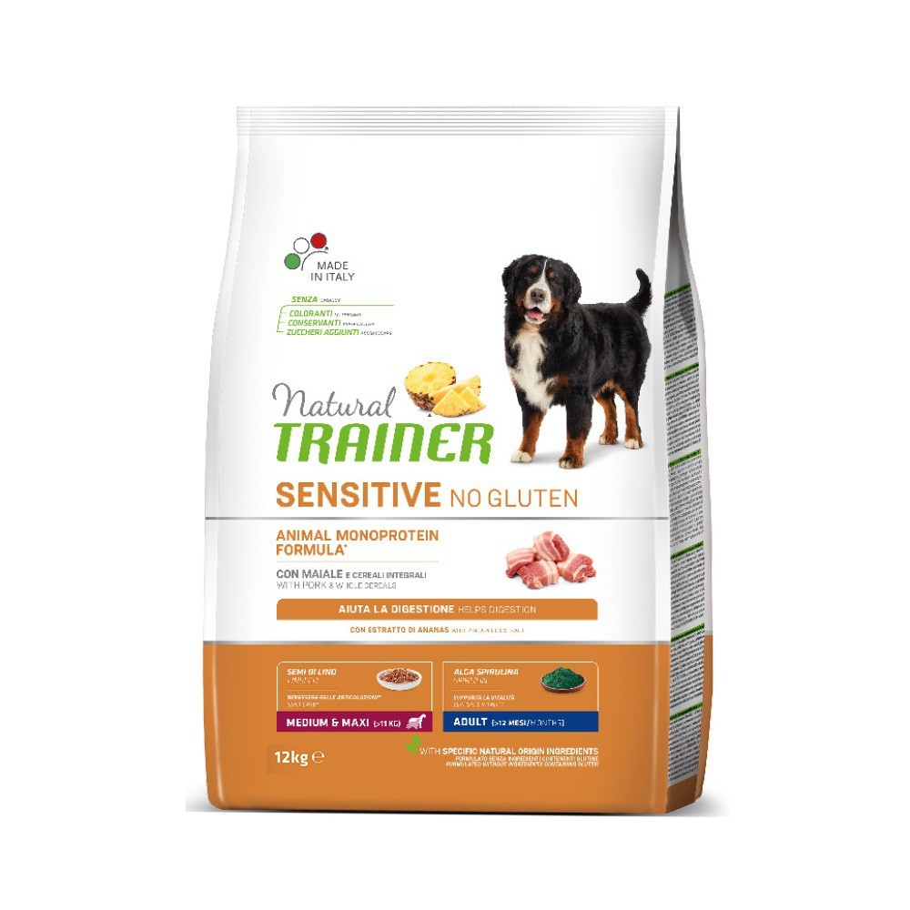 NATURAL TRAINER SENSITIVE MEDIUM & MAXI/ ADULT (NO GLUTEN) με Χοιρινό 12kg