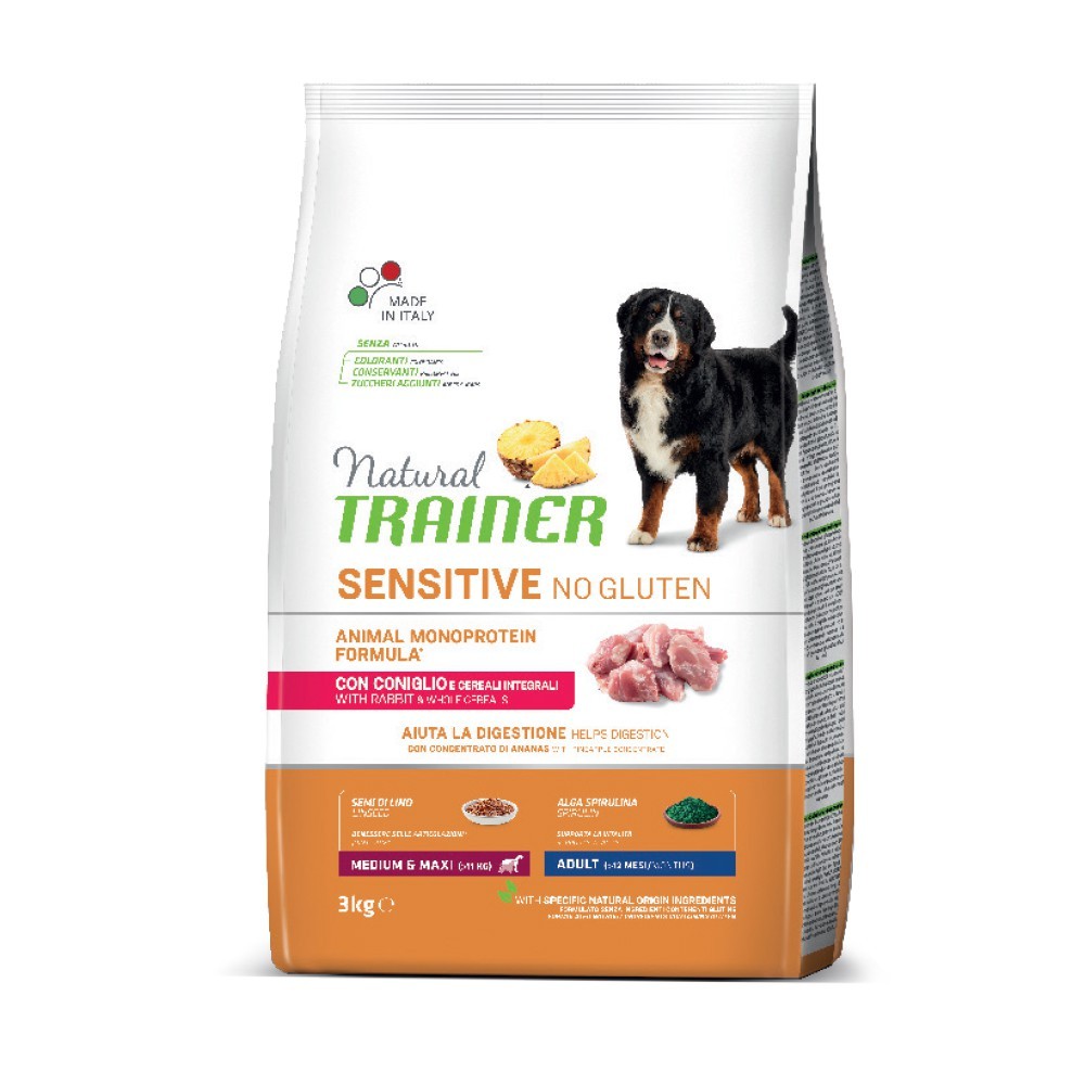 NATURAL TRAINER SENSITIVE MEDIUM & MAXI/ ADULT (NO GLUTEN) με Κουνέλι 3kg