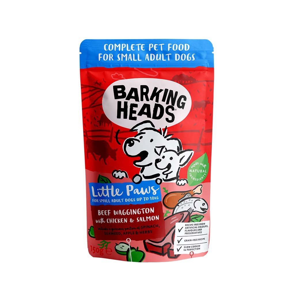 BARKING HEADS LITTLE PAWS WET FOOD SMALL BEEF WAGGINGTON (grain free) με Κοτόπουλο και Σολομό 150gr