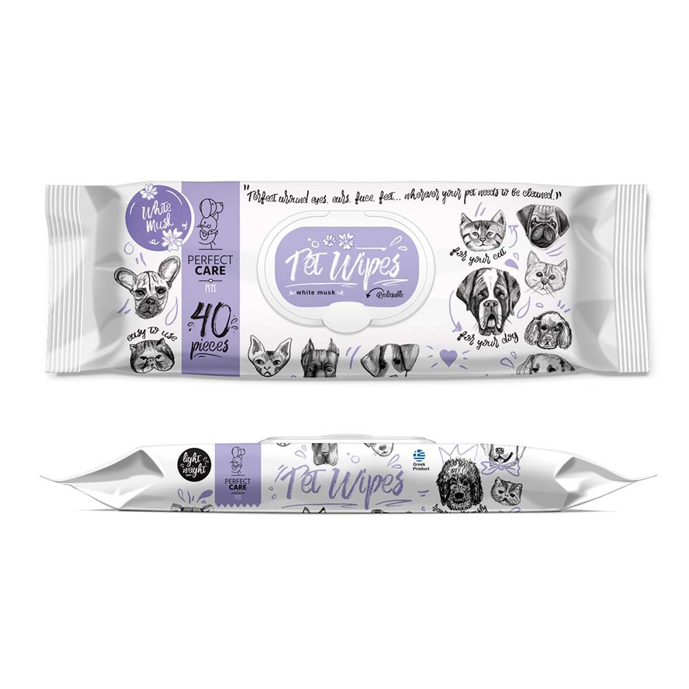 PERFECT CARE PET WIPES ΜΕ ΧΛΩΡΕΞΙΔΙΝΗ WHITE MUSK (40 μαντ.)