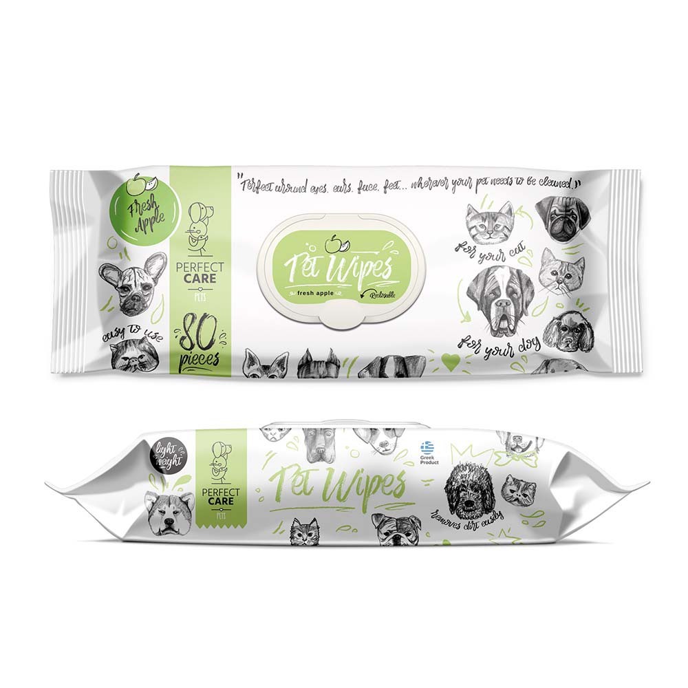 PERFECT CARE PET WIPES ΜΕ ΧΛΩΡΕΞΙΔΙΝΗ FRESH APPLE (80 μαντ.)