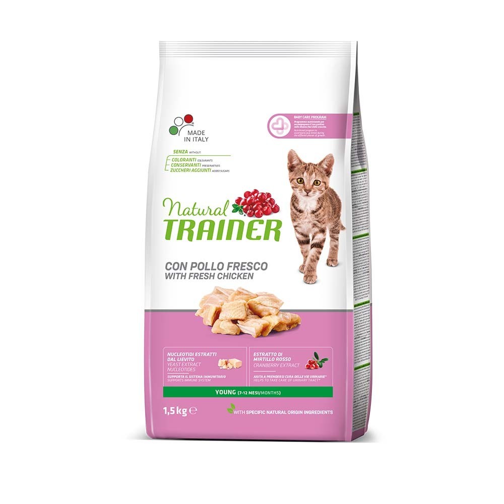 NATURAL TRAINER CAT YOUNG CAT Ξηρά τροφή για νεαρές γάτες από τον 7ο έως τον 12ο μήνα ζωής με Κοτόπουλο 1,5kg