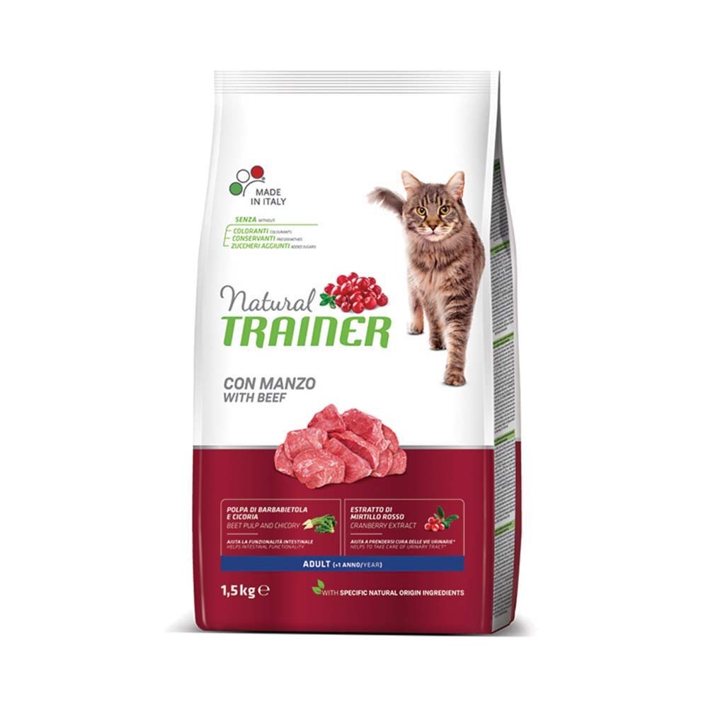 NATURAL TRAINER CAT ADULT Ξηρά τροφή για ενήλικες γάτες με Βοδινό 1,5kg