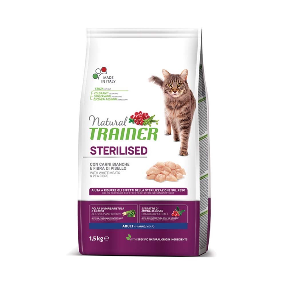 NATURAL TRAINER CAT ADULT STERILISED Ξηρά τροφή για ενήλικες στειρωμένες γάτες με λευκά κρέατα 1,5kg