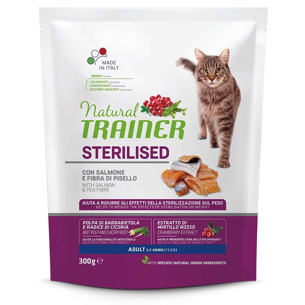 NATURAL TRAINER CAT ADULT STERILISED Ξηρά τροφή για ενήλικες στειρωμένες γάτες με Σολομό 300gr