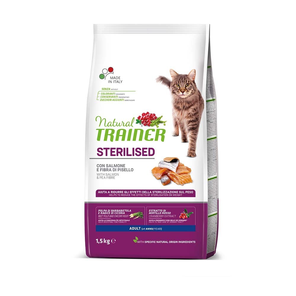 NATURAL TRAINER CAT ADULT STERILISED Ξηρά τροφή για ενήλικες στειρωμένες γάτες με Σολομό 1,5kg