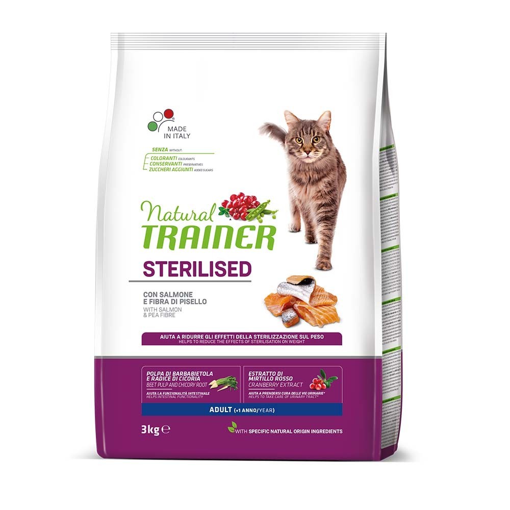 NATURAL TRAINER CAT ADULT STERILISED Ξηρά τροφή για ενήλικες στειρωμένες γάτες με Σολομό 3kg