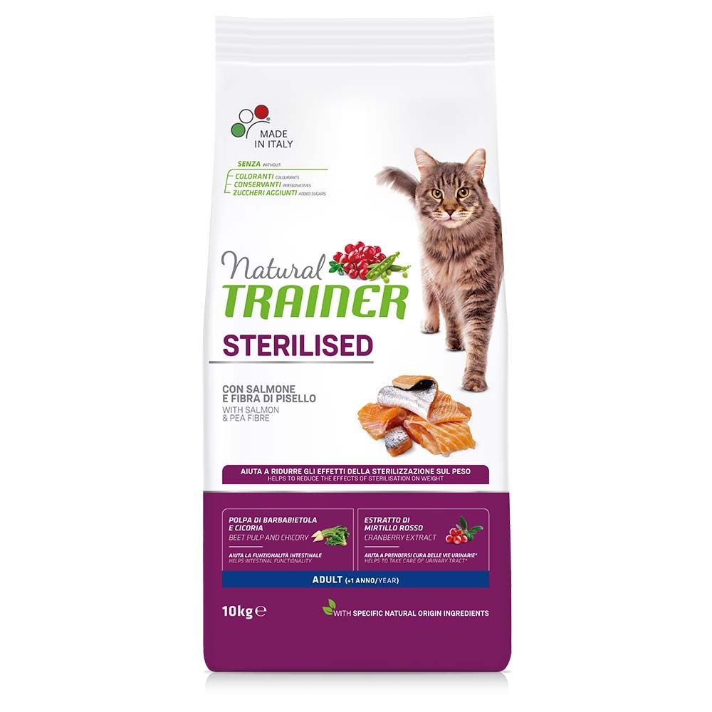 NATURAL TRAINER CAT ADULT STERILISED Ξηρά τροφή για ενήλικες στειρωμένες γάτες με Σολομό 10kg