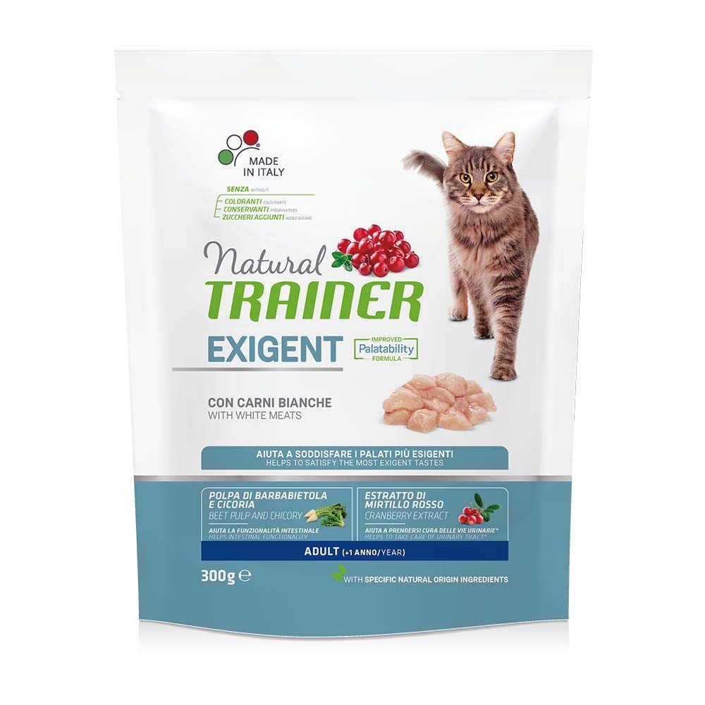 NATURAL TRAINER CAT EXIGENT Ξηρά τροφή για ενήλικες γάτες με ιδιαίτερες γευστικές απαιτήσεις, με Λευκά Κρέατα 300gr