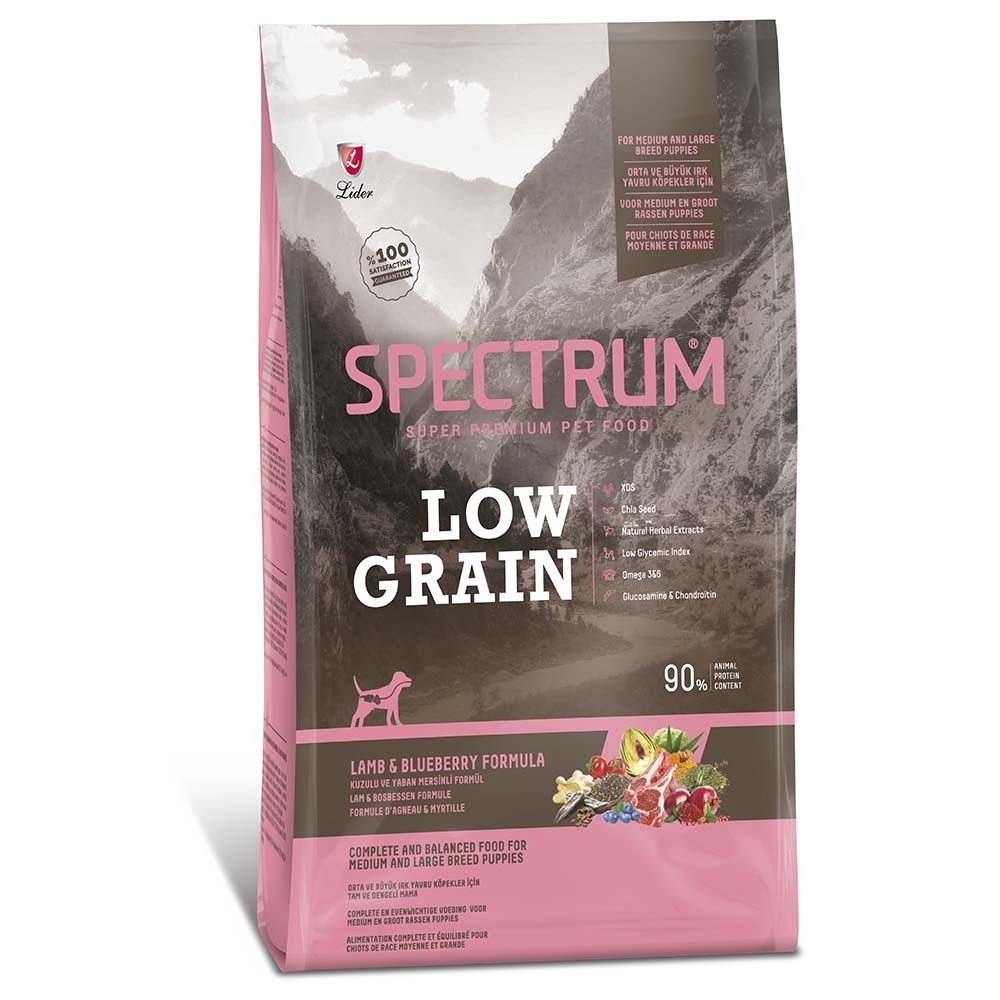 SPECTRUM LOW GRAIN MEDIUM/LARGE JUNIOR LAMB & BLUEBERRY Ξηρά τροφή για κουτάβια μεσαίων και μεγαλόσωμων φυλών, με αρνί και βατόμουρο 12kg