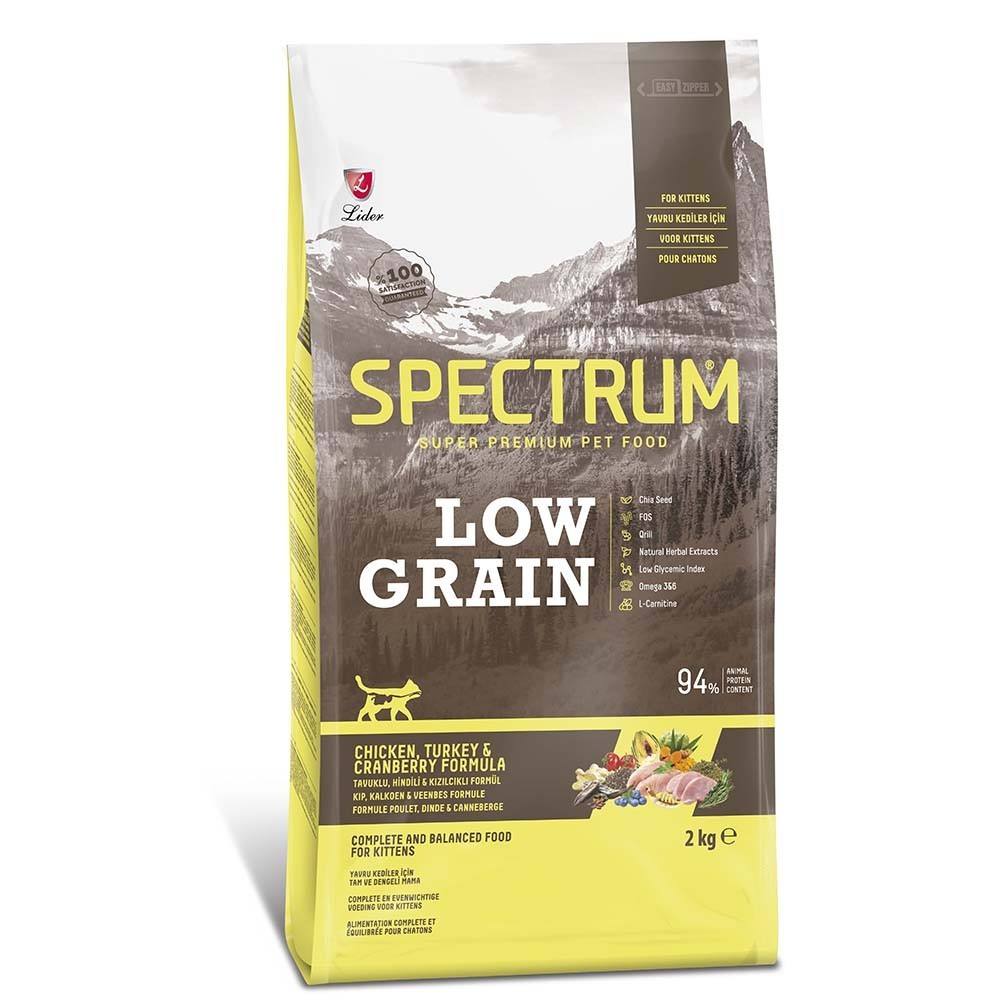 SPECTRUM LOW GRAIN KITTEN CHICKEN, TURKEY & CRANBERRY Ξηρά τροφή για γατάκια, με κοτόπουλο, γαλοπούλα & κράνμπερι 2kg