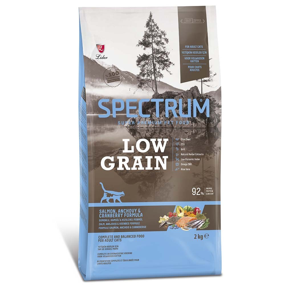 SPECTRUM LOW GRAIN CAT ADULT SALMON, ANCHOVY & CRANBERRY Ξηρά τροφή για ενήλικες γάτες, με σολομό, γαύρο & βατόμουρο 2kg