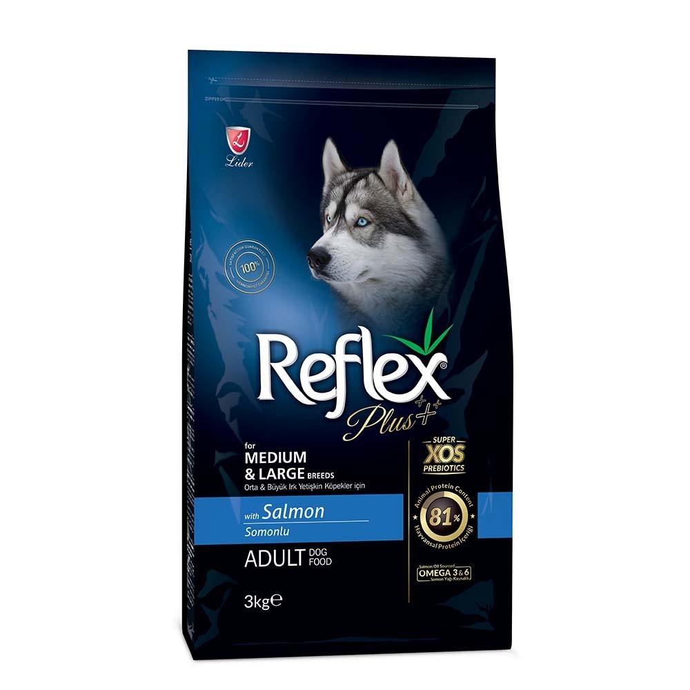 REFLEX PLUS MEDIUM/LARGE ADULT SALMON Ξηρά τροφή για ενήλικους σκύλους μεσαίων φυλών, με σολομό 3kg