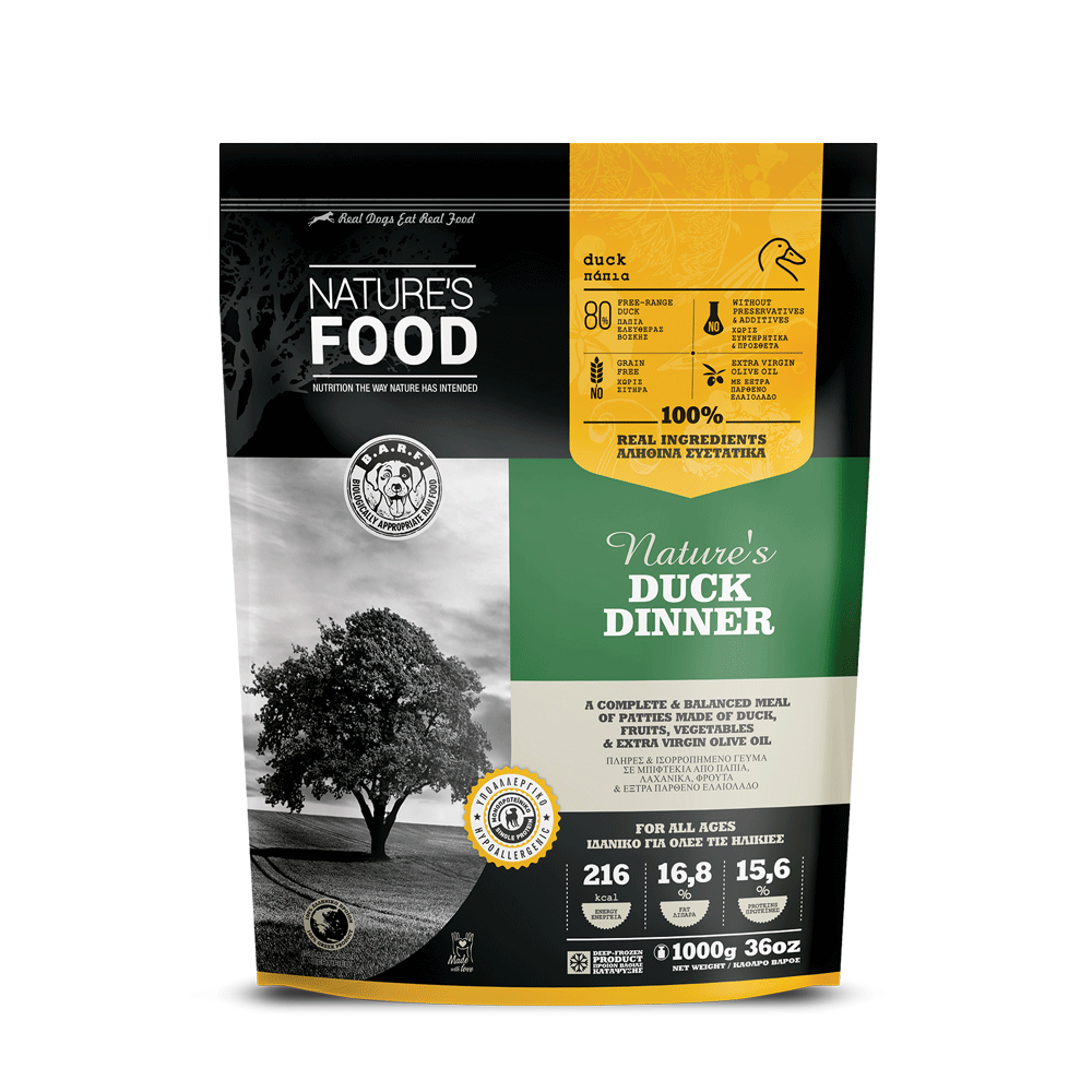 NATURE'S FOOD DUCK DINNER (PATTIES BAG) Πλήρες και ολοκληρωμένο κατεψυγμένο γεύμα με Πάπια 1kg