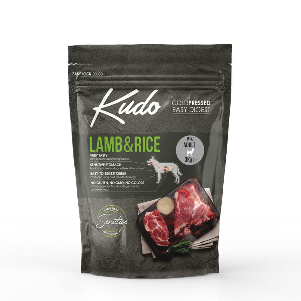 KUDO ADULT MINI LAMB & RICE Μονοπρωτεϊνική Cold pressed τροφή με Αρνί, ρύζι ιδανική για ενήλικους σκύλους μικρόσωμων φυλών με διατροφικές ευαισθησίες 3kg