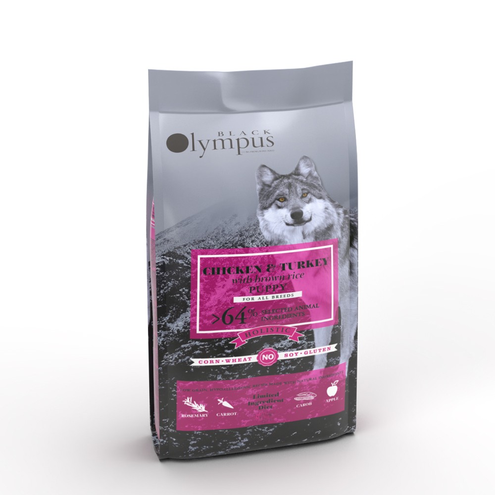 BLACK OLYMPUS PUPPY MEDIUM CHICKEN & TURKEY & BROWN RICE Για κουτάβια όλων των φυλών με κοτόπουλο και γαλοπούλα με καστανό ρύζι 12kg