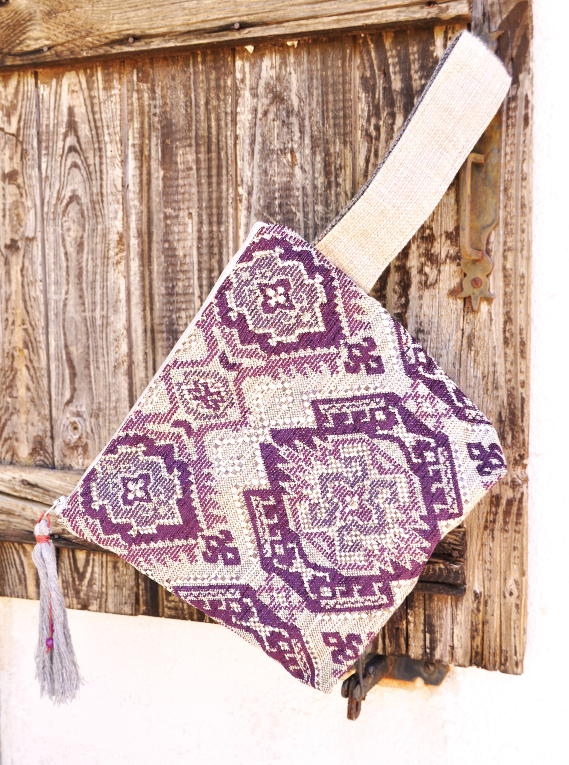 Boho handbag grey purple 01