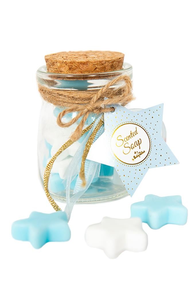 Βαζάκι Με Αστεράκια Σαπουνάκια Άσπρα και Σιελ