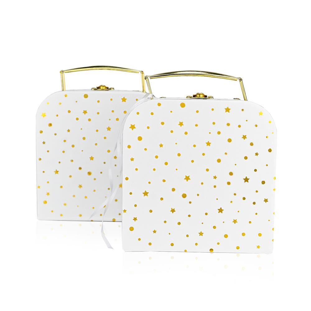 Βαλιτσάκι λευκό χρυσό με αστεράκια και πουά