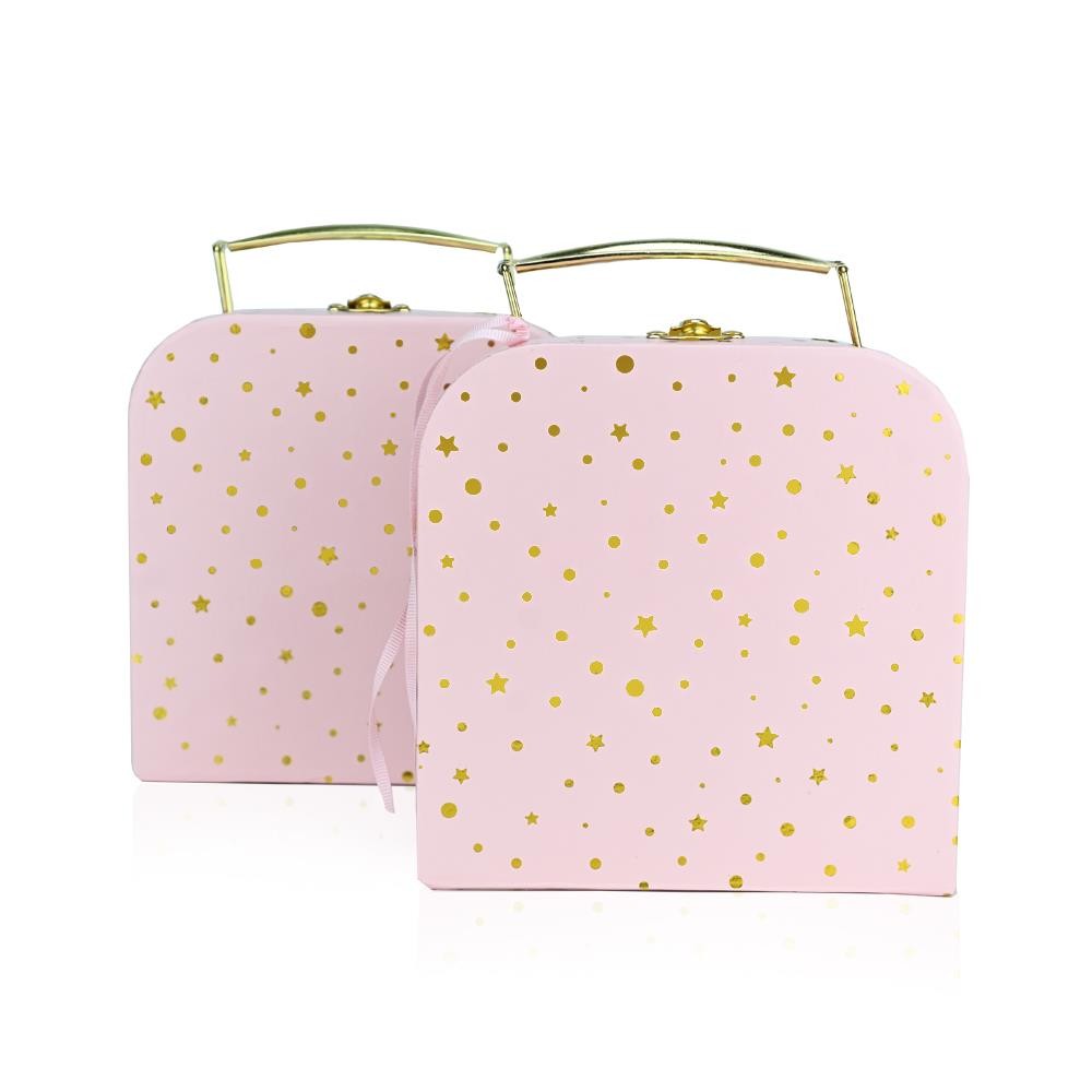 Βαλιτσάκι ροζ χρυσό με αστεράκια και πουά